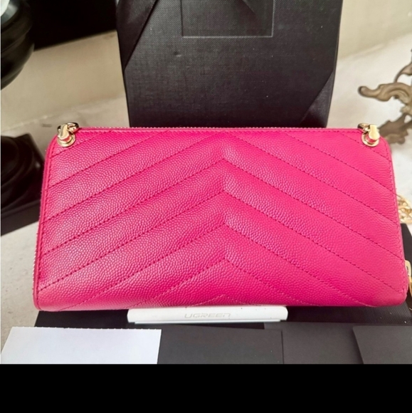 Saint Laurent YSL Monogram Zip Around Wallet with Chain Bubblegum - Picture 7 of 14